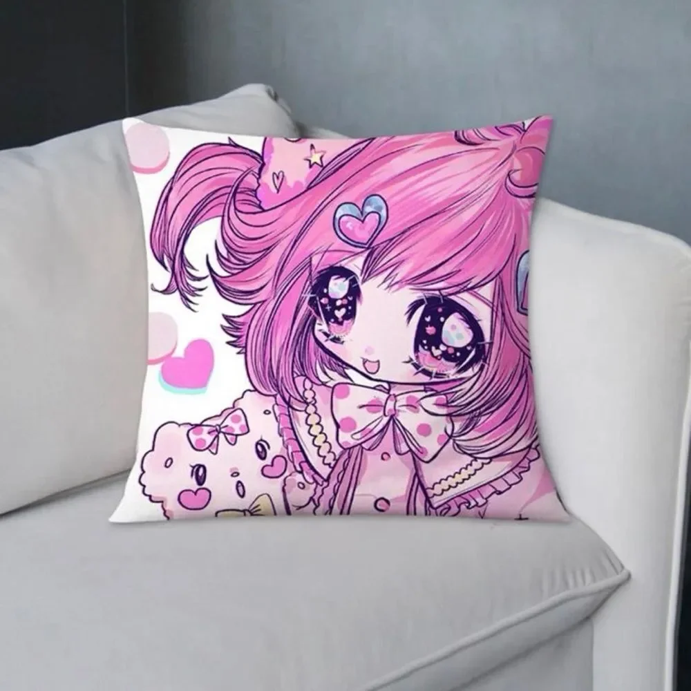 Anime 2K Animecore Girl with Pink Hair Pillow Cover